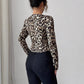 Leopard Print Contrast Color Cardigan T-shirt Long-sleeved Women Blouse
