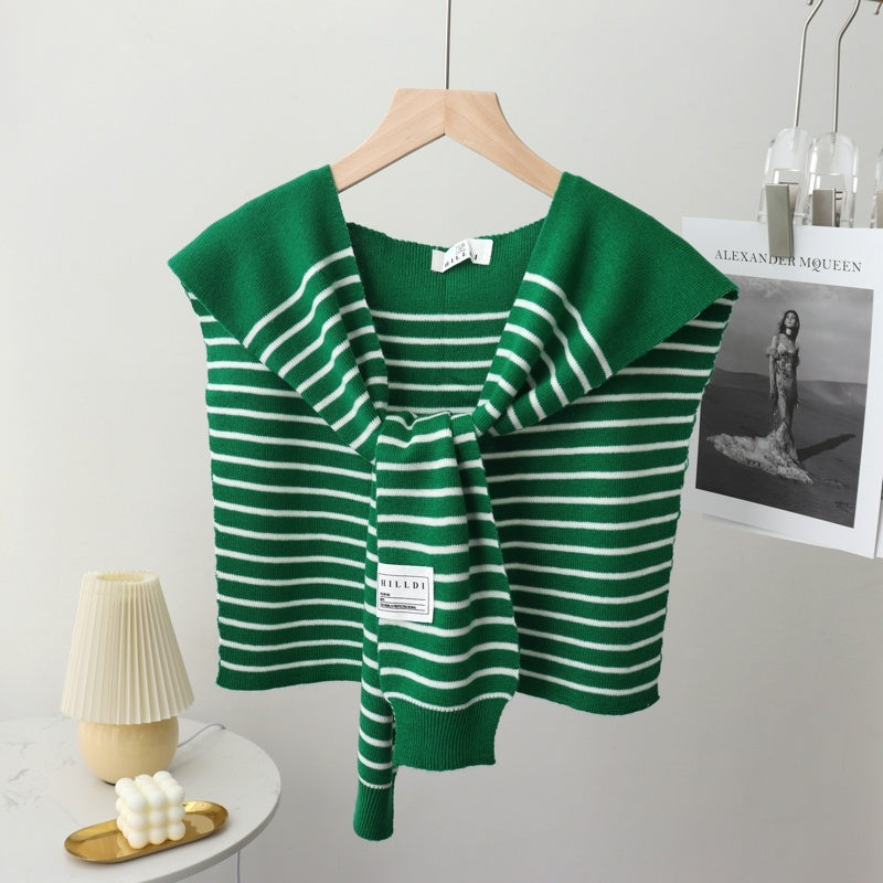 Women's Pinstripe Shoulder Cape Sweater