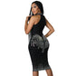 Robe mi-longue sans manches à col licou et à chaud pour femme