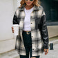 Loose Plaid Color Matching Shirt Casual Double Pocket Plaid PU Stitching Shirt Jacket Jacket