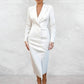 Stylish Everyday Commuter Solid-color V-neck Button-fit Dress