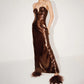 Robe à bretelles marron à paillettes pour banquet dans la rue principale