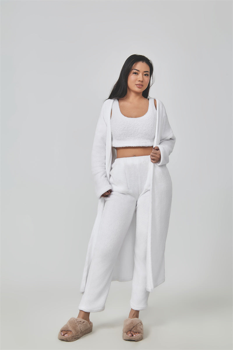Ensemble pyjama confortable, ensemble de détente 3 pièces, vêtements de détente mignons, ensembles de costumes chauds, ensemble assorti, ensemble de détente, ensembles de pantalons 3 pièces, robe d'hiver pour femme