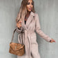 Woolen Coat Simple Fashion V-neck Lace Up Long Coat For Women