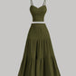 Casual Solid Color Ribbed Fit Vest Top And Ruched Hem A- Line Skirt