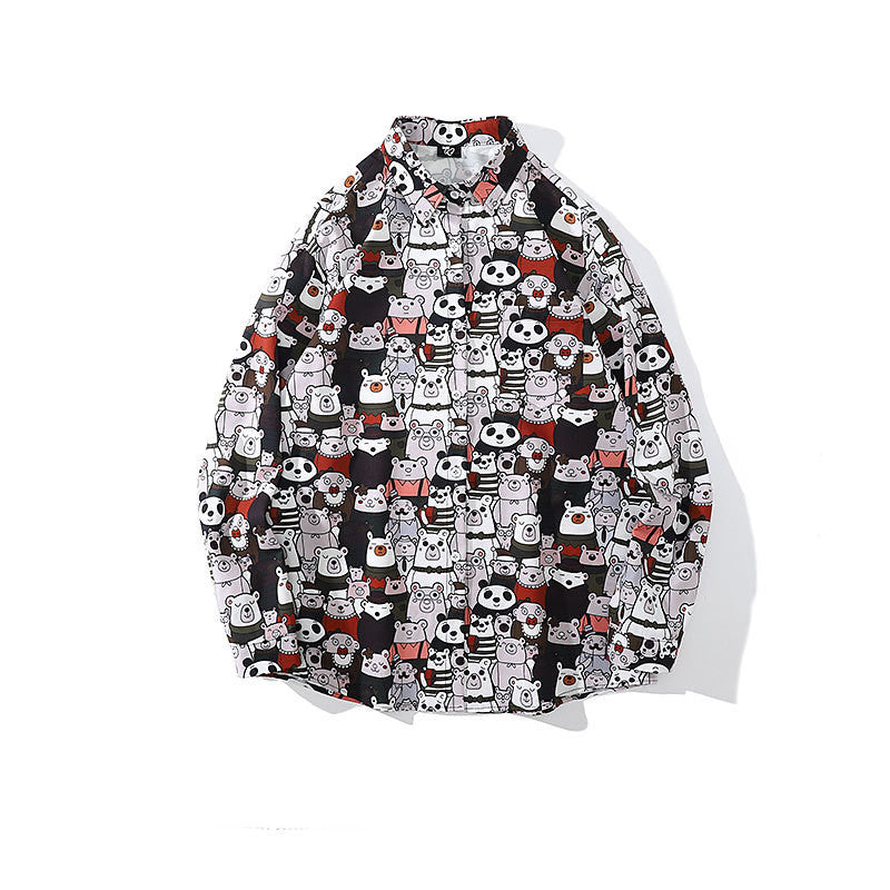 Women's Loose Panda Print Long Sleeve Shirt