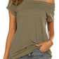 Women's Pullover Solid Color Short Sleeve Off-the-shoulder Loose-fitting Casual T-shirt