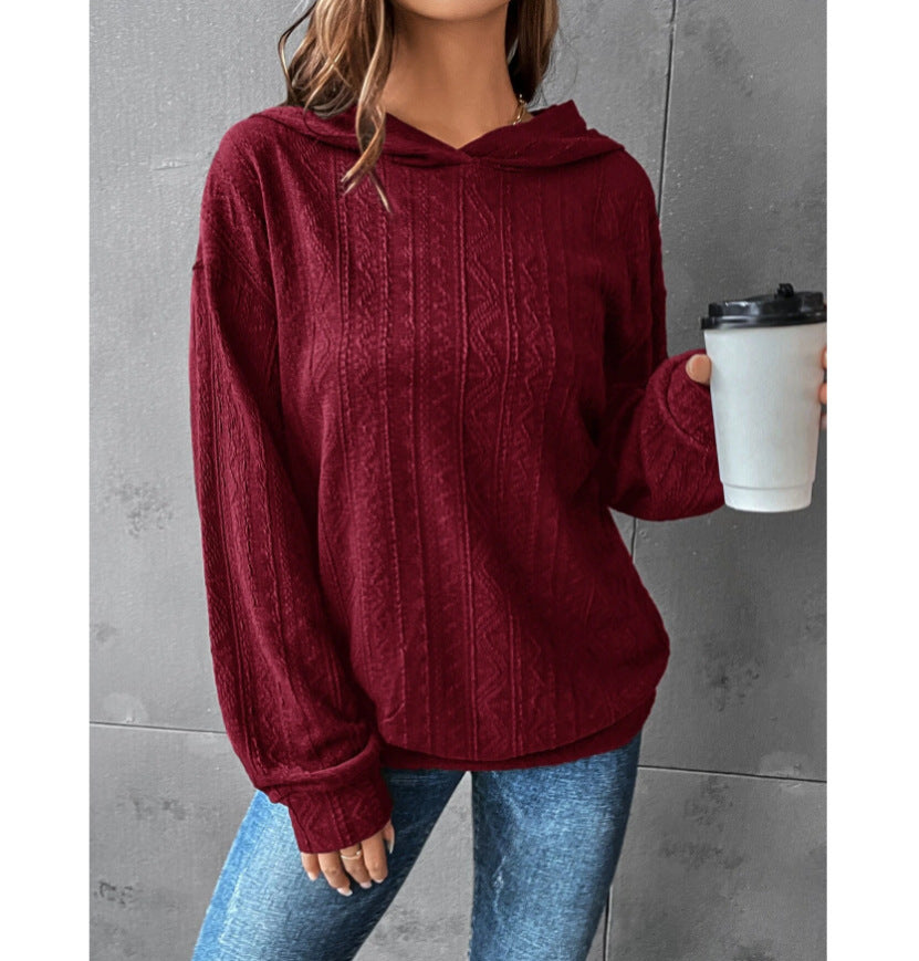 Sweat-shirt à capuche décontracté à manches longues et couleur unie pour femme, collection automne
