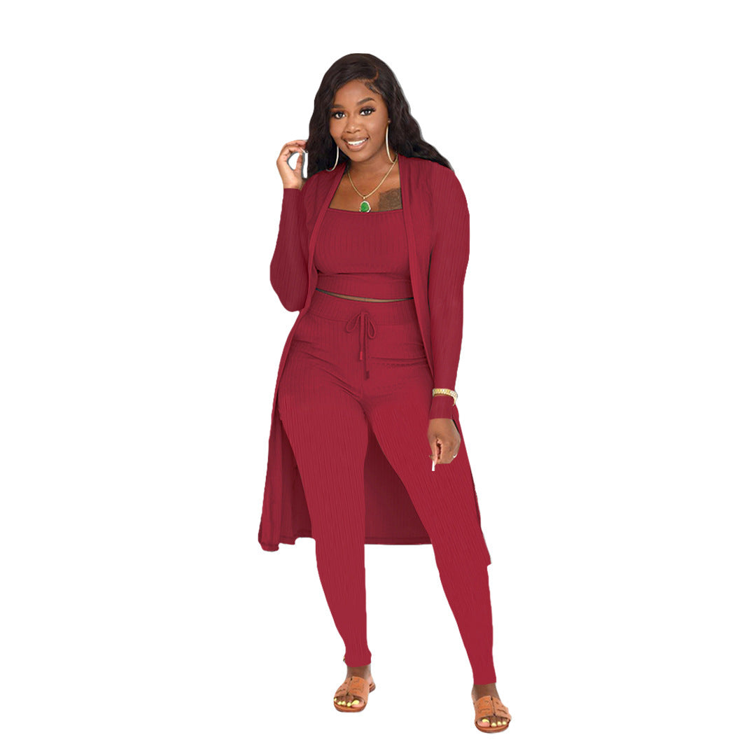 Costume trois pièces de couleur unie pour femme