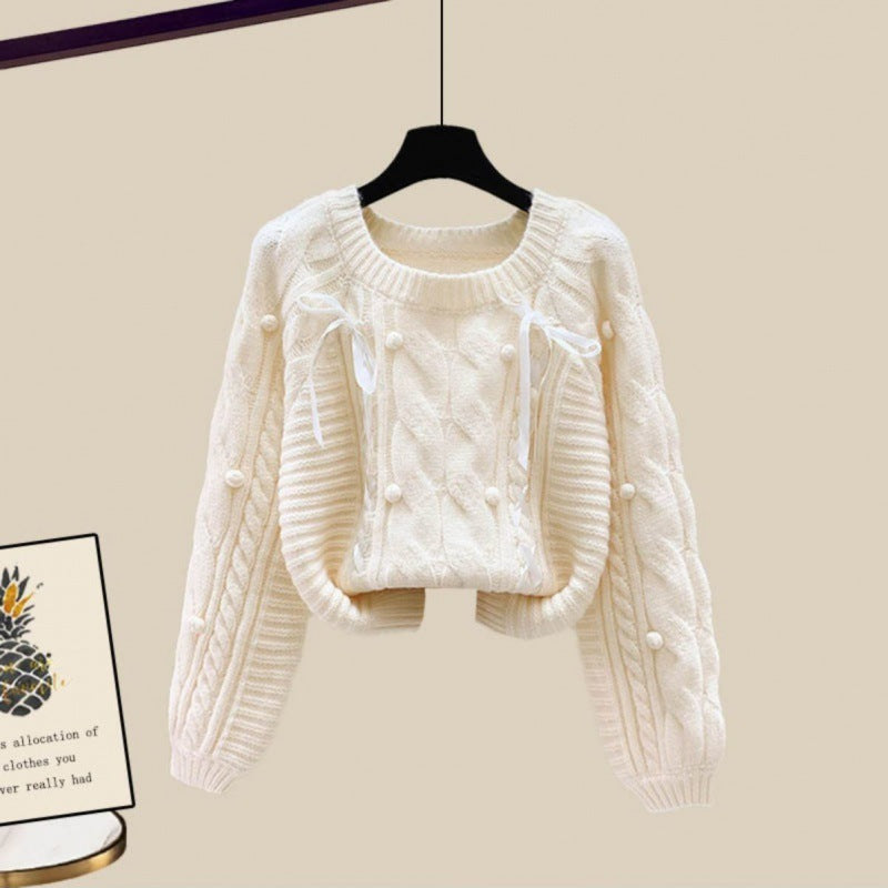 Ensemble trois pièces pour femme, gilet, pull épais, pantalon large