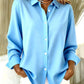 Women's Long-sleeved Lapel Plaid Button Shirt Top