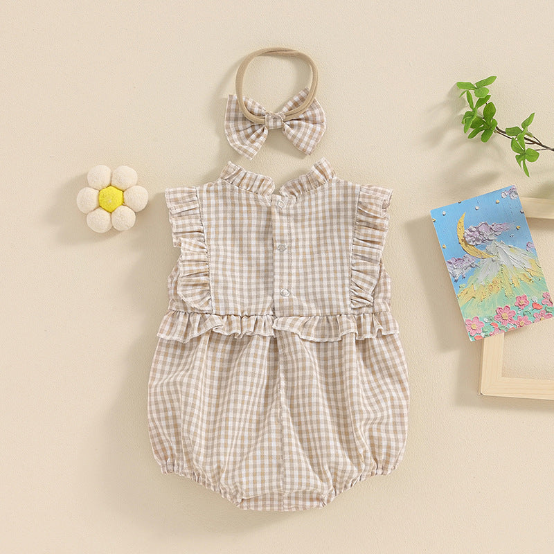 Lace Jumpsuit Girls' Sleeveless Baby Bodysuit Romper Headscarf