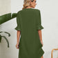 Summer Dress Solid Color V-neck Loose Pleated Half-sleeve Dress For Women