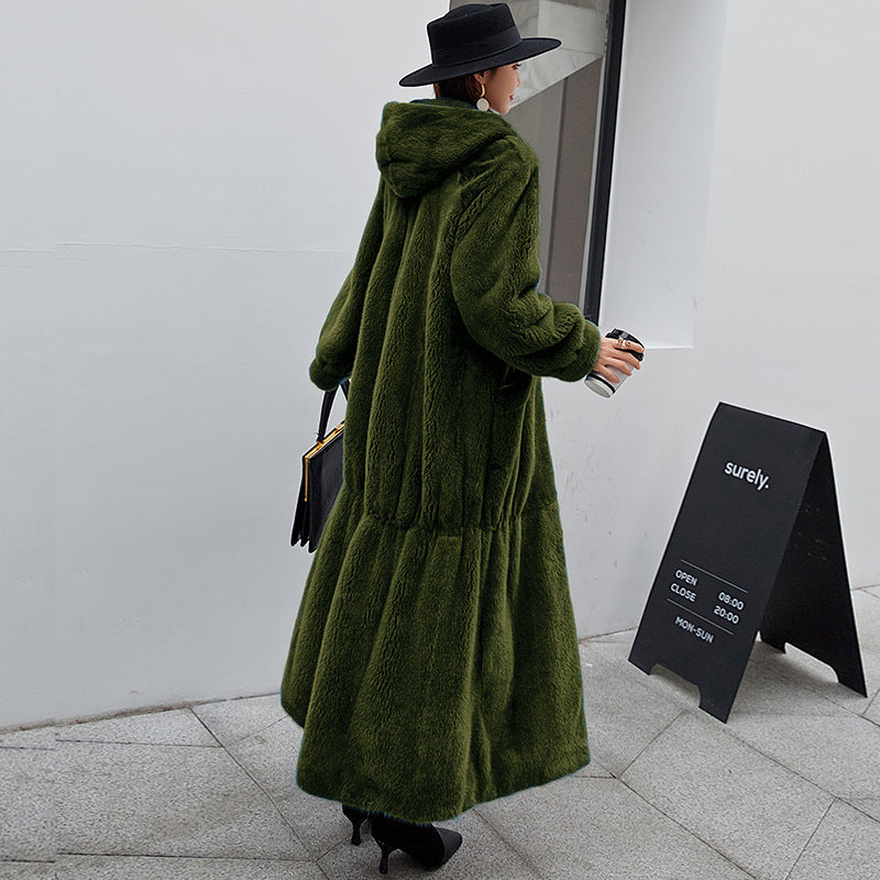 Nouveau manteau de fourrure pour femme, manteau long à capuche