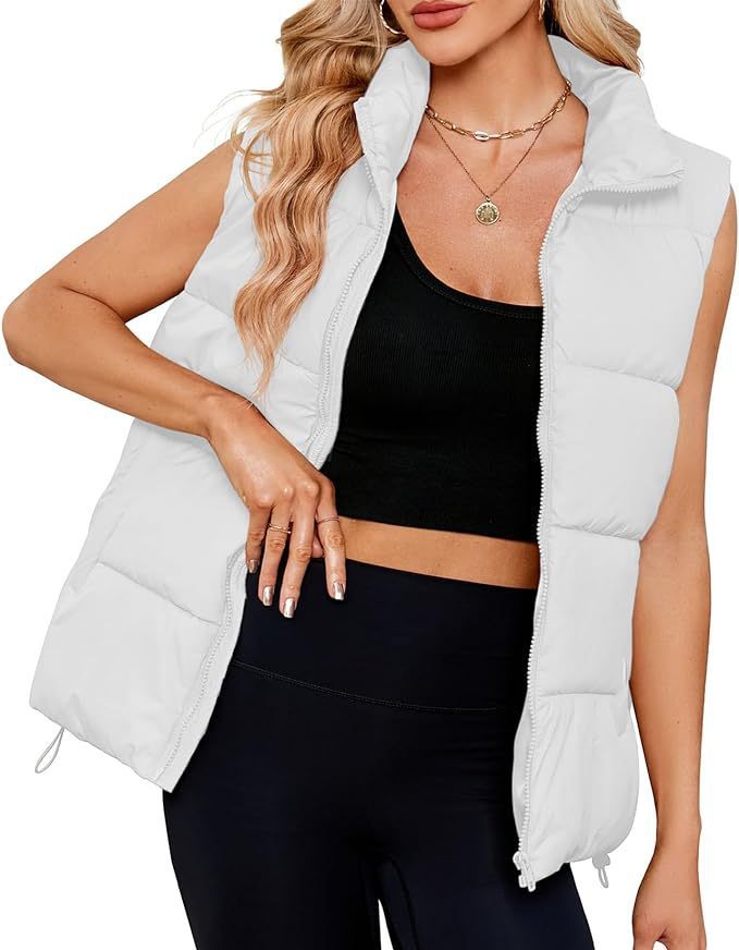 Gilet sans manches en coton rembourré thermique à col montant pour femme