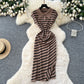 Retro Short-Sleeve Striped Dress For Women