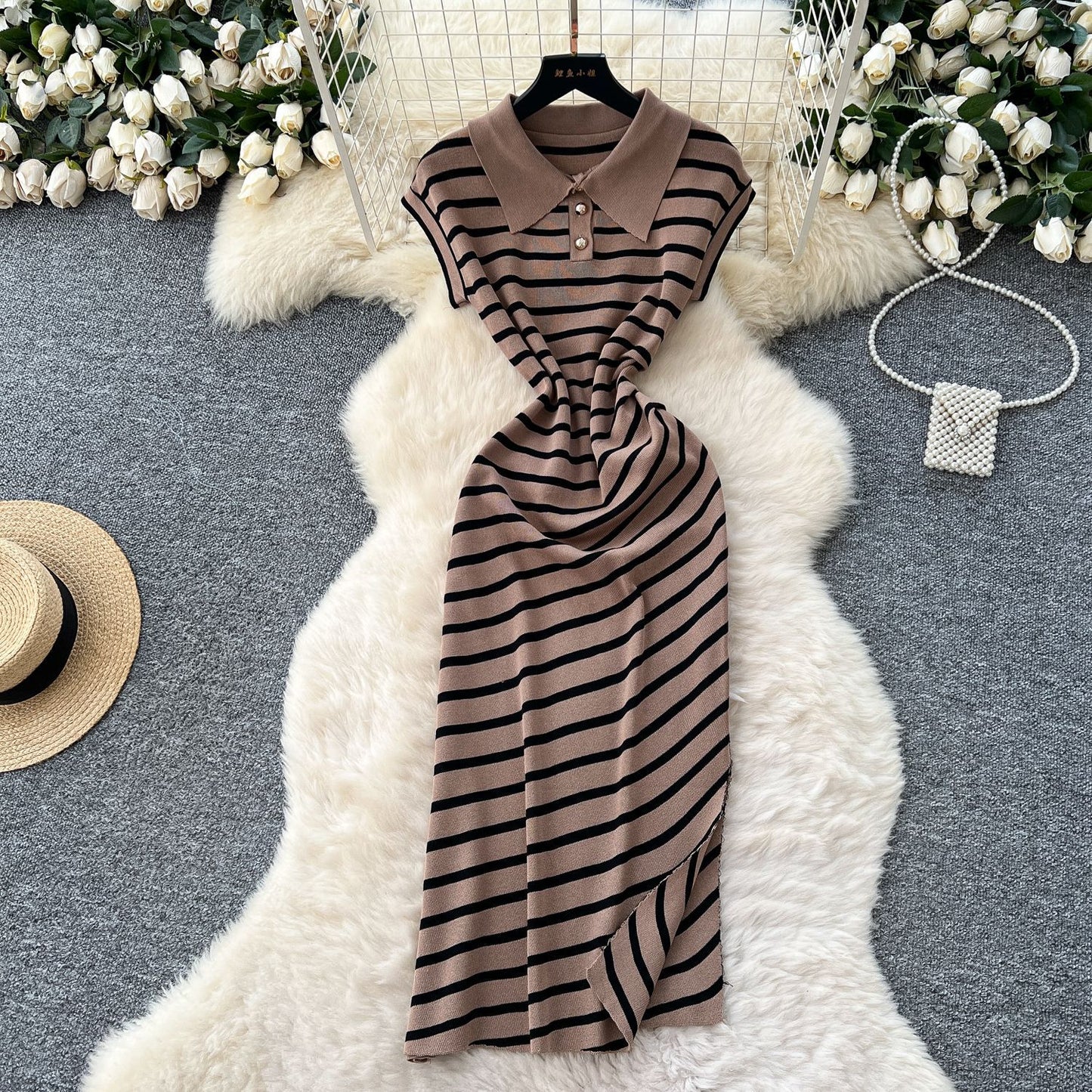 Retro Short-Sleeve Striped Dress For Women