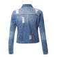 Women's Fashionable Temperament Slim-fit Buttoned Ripped Denim Jacket