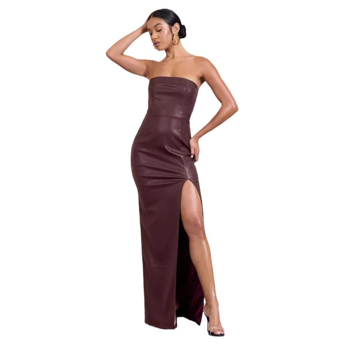 Women's Summer Slim-fit Long PU Leather Dress
