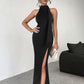 Backless Lace Up High Slit Sleeveless Dress