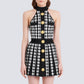 Halter Sleeveless Vest Pleated Houndstooth Short Knitted Dress
