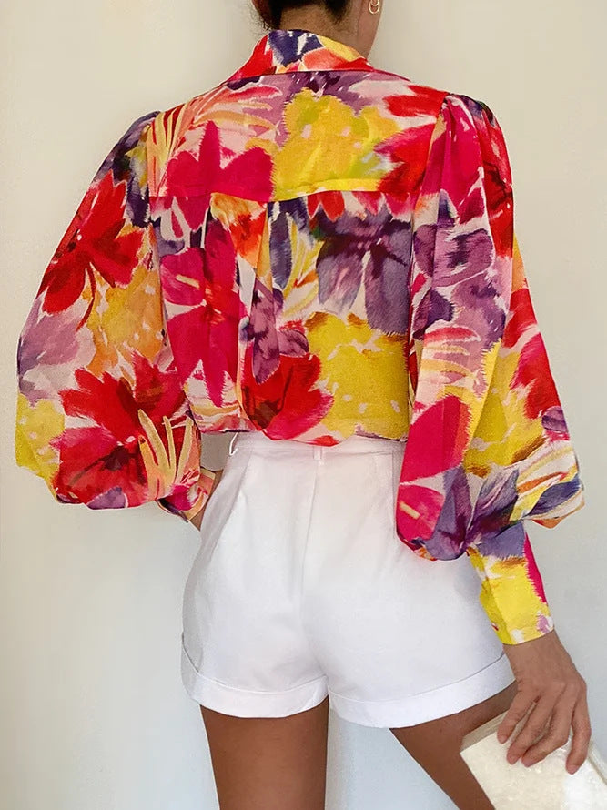 Chemise d'été à manches lanternes imprimées