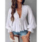 Bow Lace V-neck Long Sleeve Top