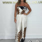 Fashion Printed Pleating Chest-wrapped Loose Jumpsuit