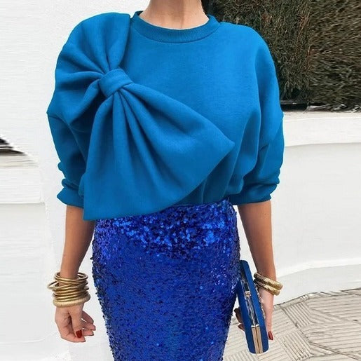Long Sleeve Solid Color Loose Women's Top