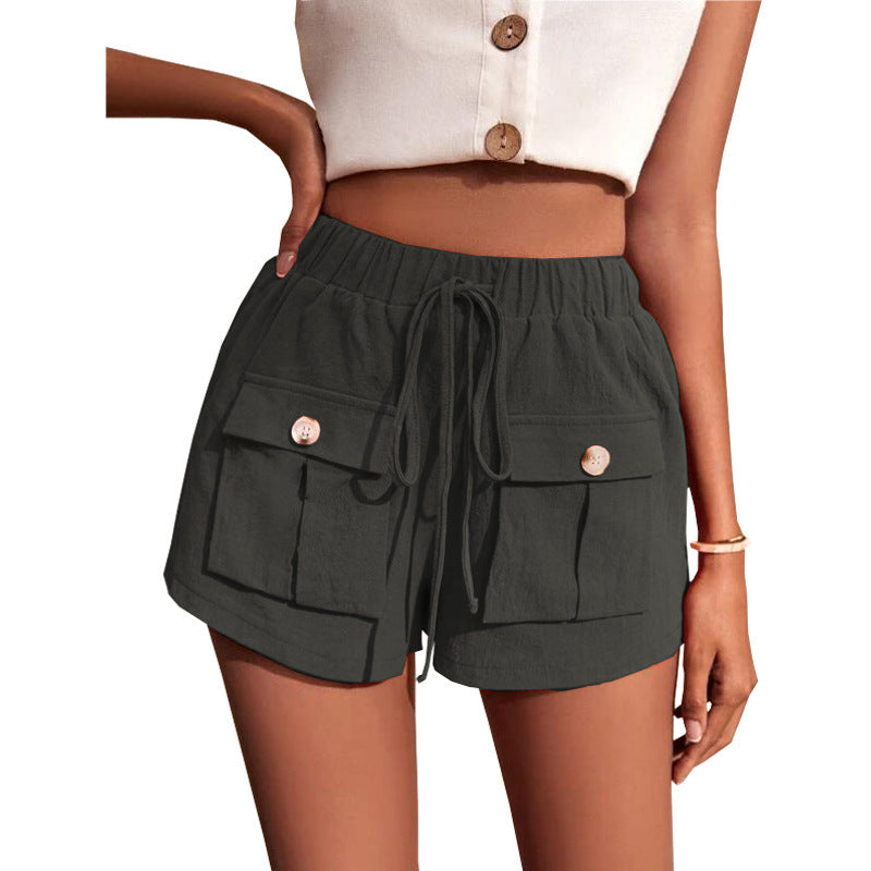 Short cargo ample taille moyenne avec cordon de serrage pour femme