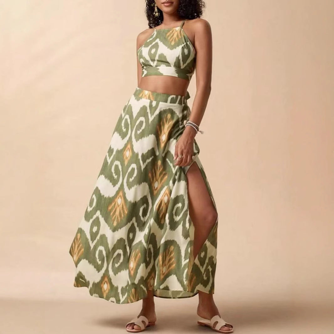 Strapless Sleeveless Top And Slit Skirt Set For Women