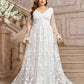 White V-Neck Wedding Bridal Gown Formal Dress