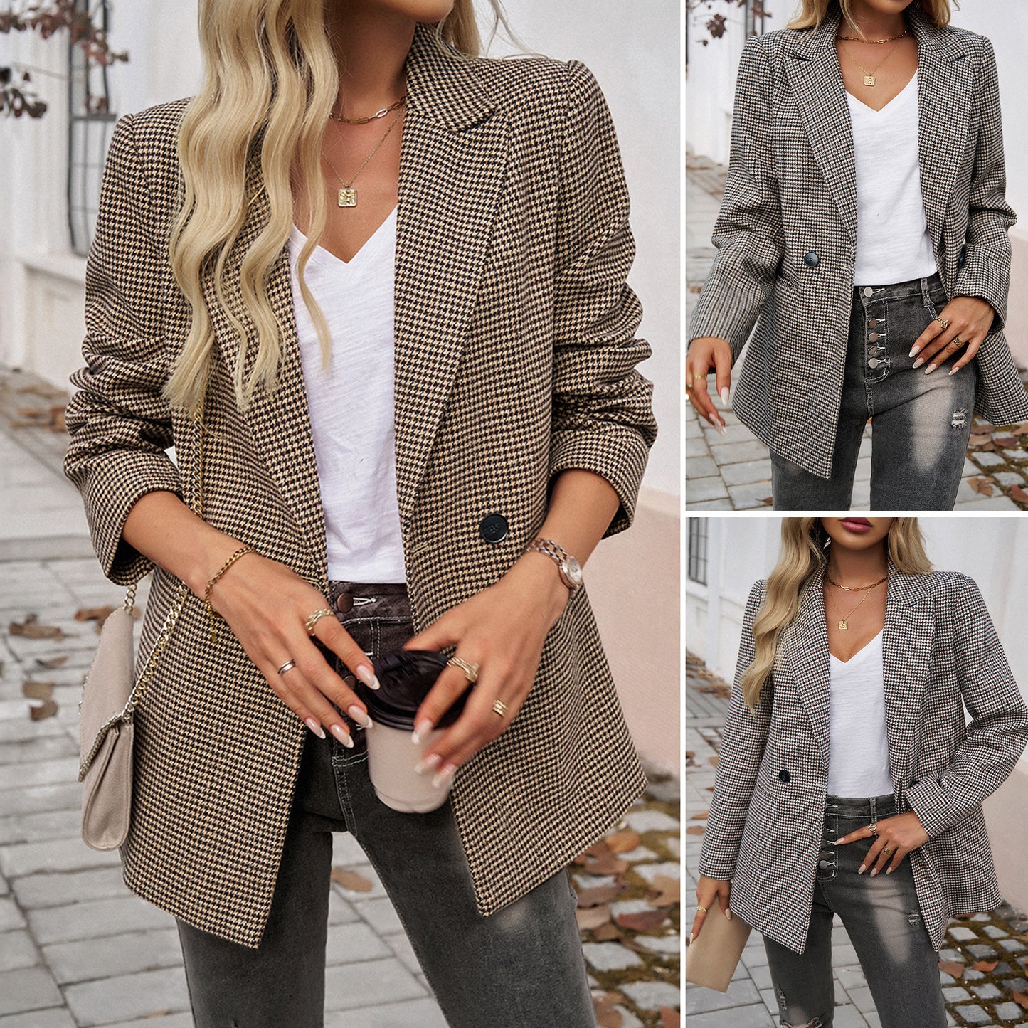 Lady Temperamental Commuter Contrast Color Lapels Button Suit Jacket