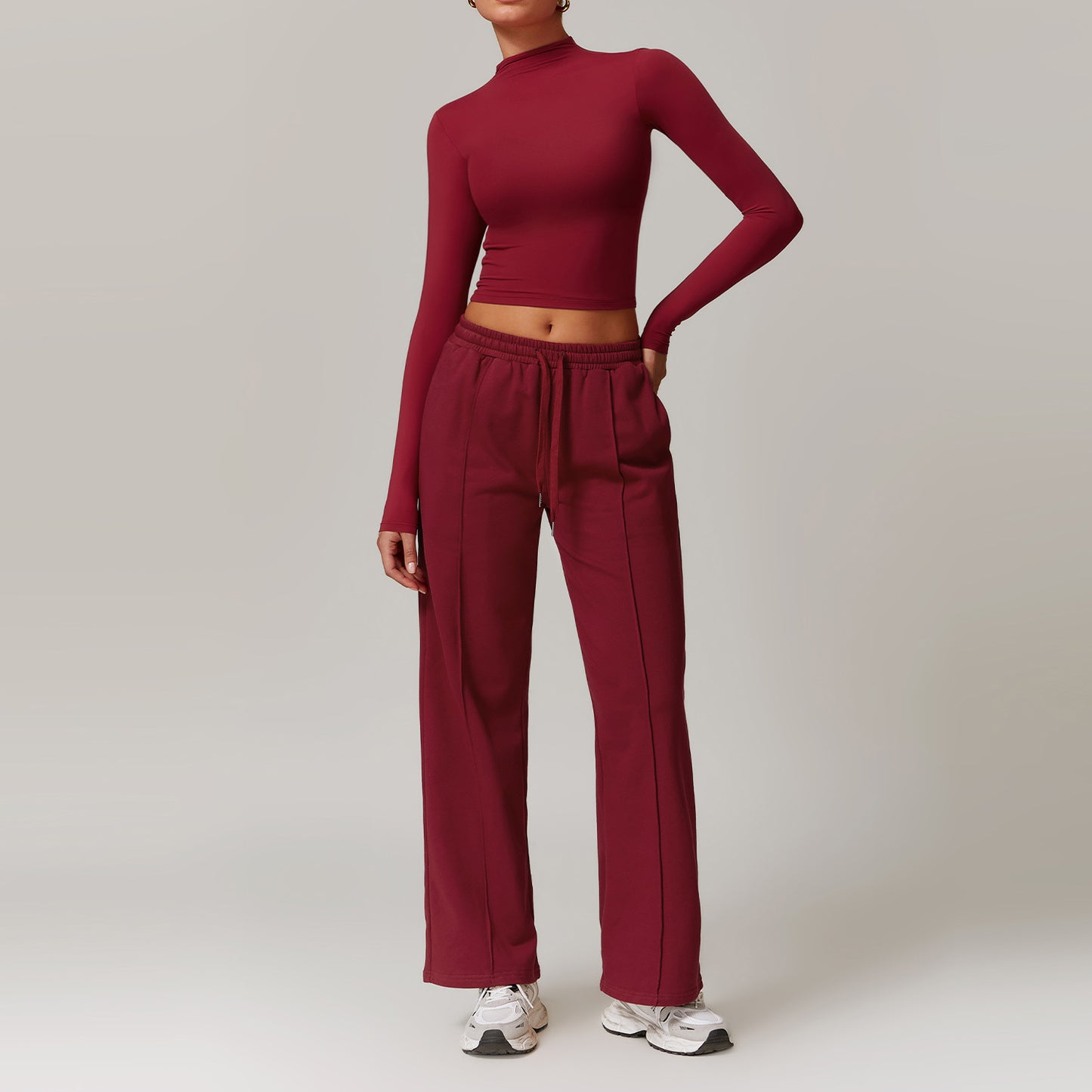 High Waist Wide Leg Slimming Long Sleeve Running Workout Comfort Suit