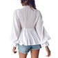 Bow Lace V-neck Long Sleeve Top