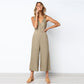 Dacron V-neck Button Backless Jumpsuit
