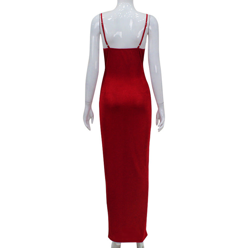 Sling Dress Color Ruffles High Waist Dress
