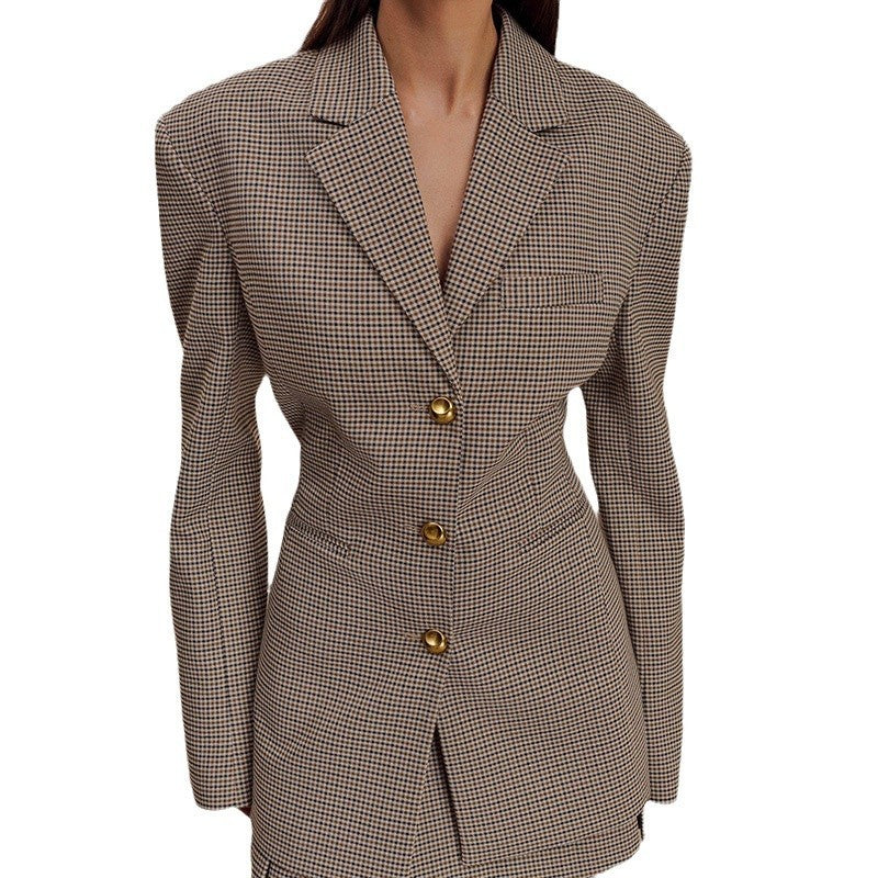 Fashionable Elegant Black Plaid Lapel Suit Jacket