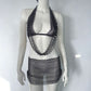 Stretch Fishnet Rhinestone Suspender Skirt Two-piece Set