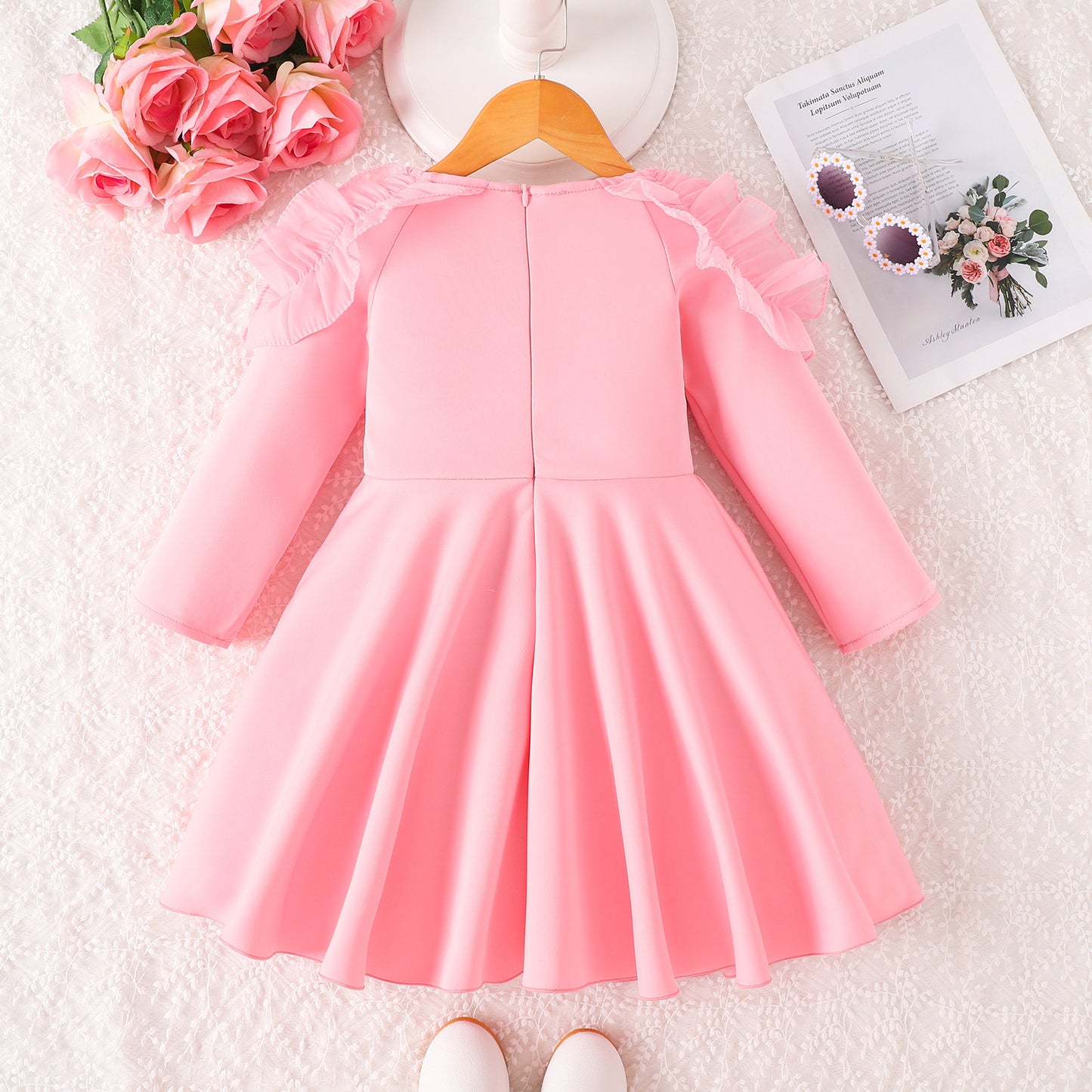 Solid Color Long Sleeve Lace Collar Princess Dress