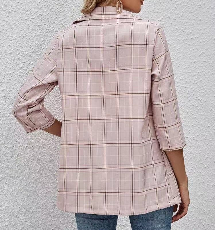 Fashion Plaid Three Quarter Sleeve Small Suit