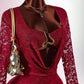 Lace Sheer Patchwork Metal-Trimmed Bodycon Mini Dress