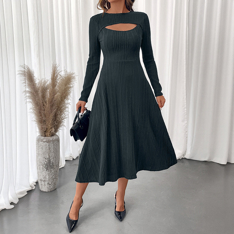 Elegant Commute Style Cutout Round Neck Slim Fit Dress