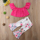 Ensemble 2 pièces chemisier asymétrique à manches volantées et pantalon fleuri pour fille
