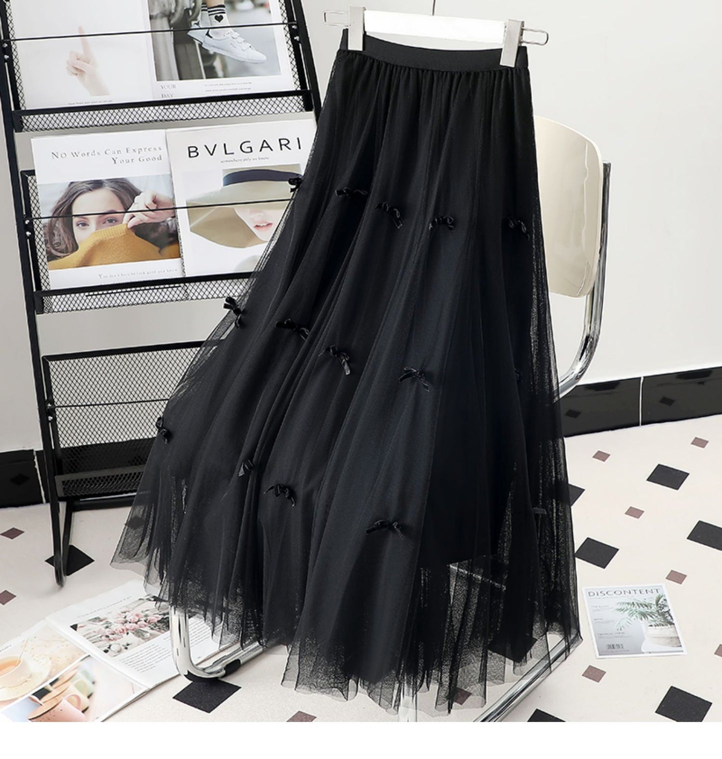 Bow Mesh Skirt Women's Mid-length