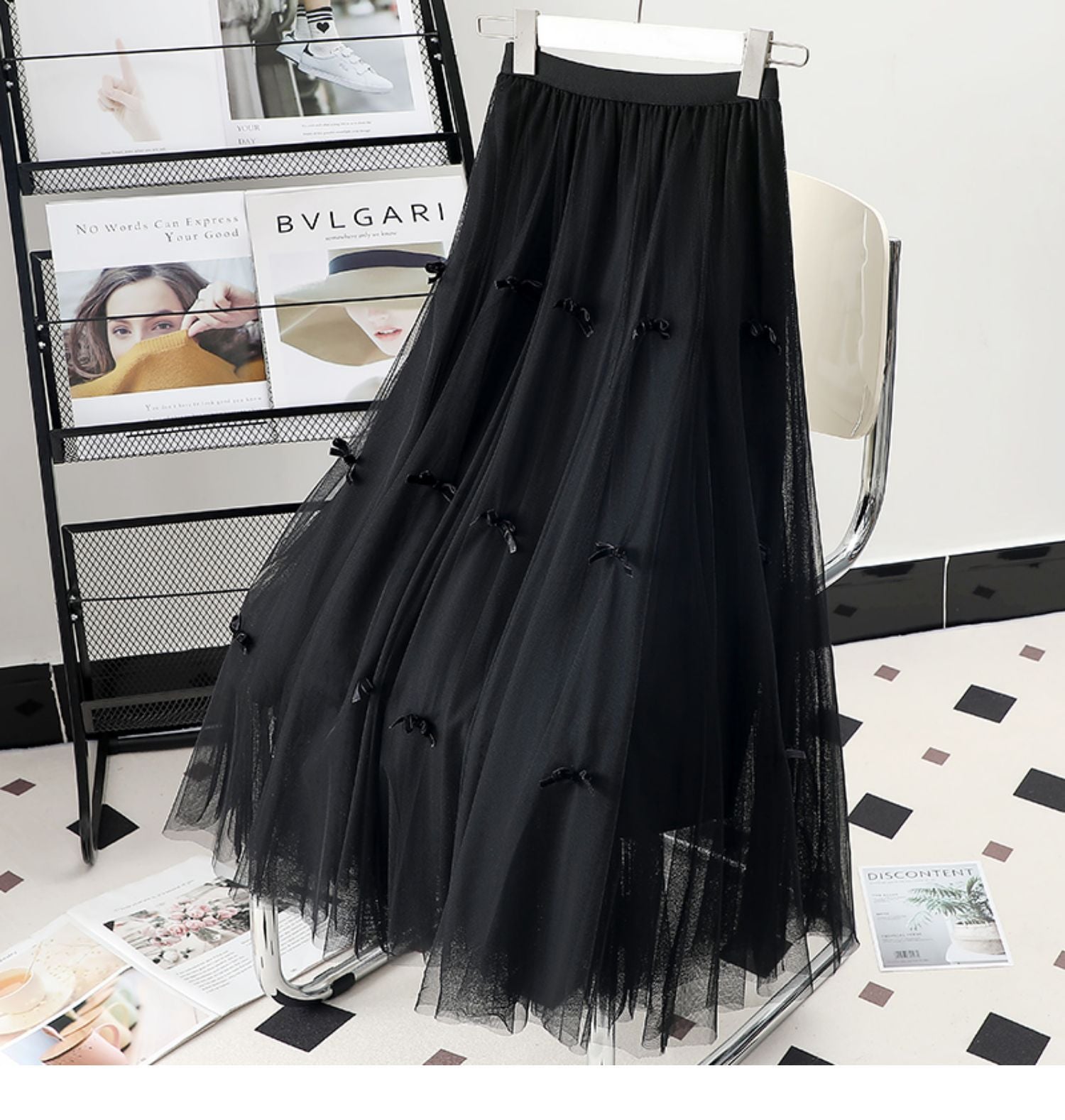 Bow Mesh Skirt Women's Mid-length