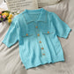 Hong Kong Style Polo Collar Single-breasted Golden Dot Slim Top Women