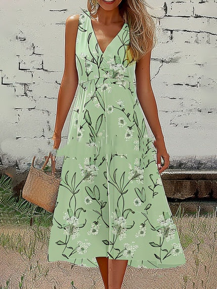 V-neck Patchwork Casual All-match Printed Dress