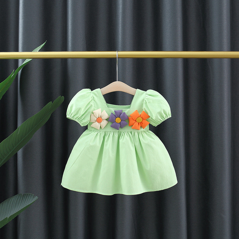 Girl's Square Collar Puff Sleeve Princess Dress