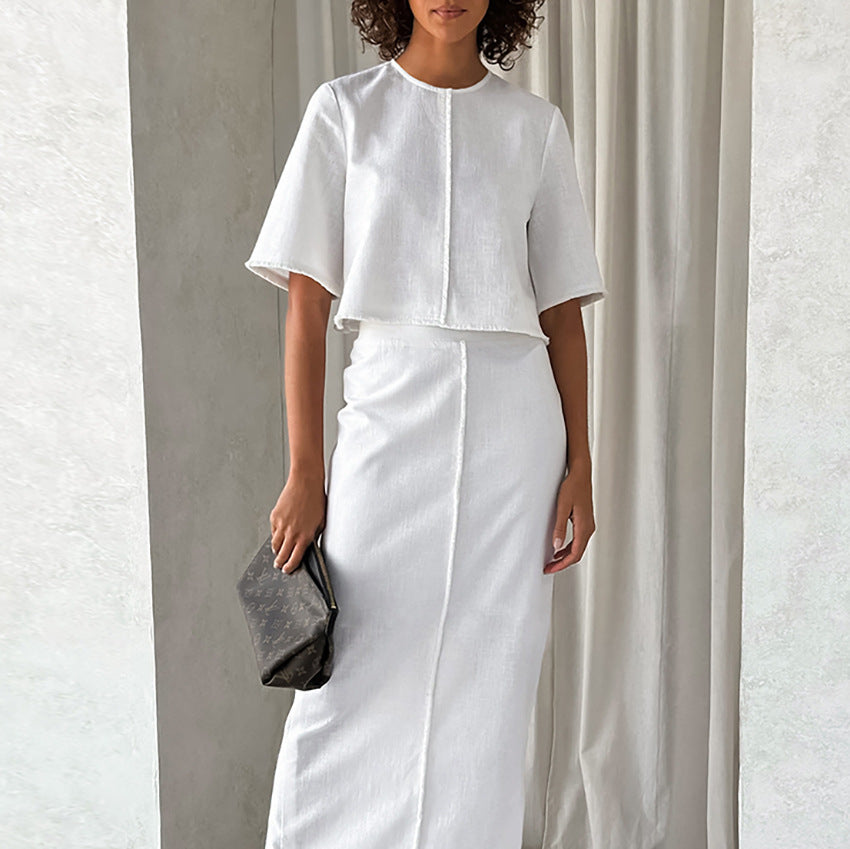 Costume slim en coton et lin pour femme, coupe ajustée et tendance